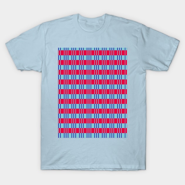 Striped basket pattern red and blue country style T-Shirt by oknoki
